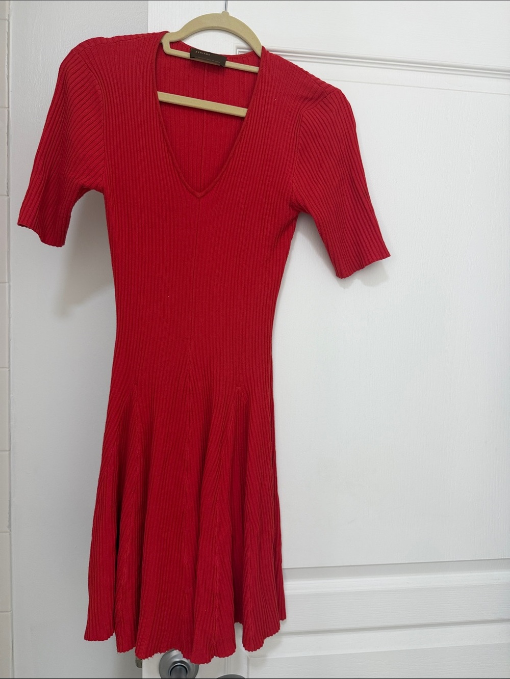 Kerisma Red Ribbed V-Neck Fit & Flare Dress